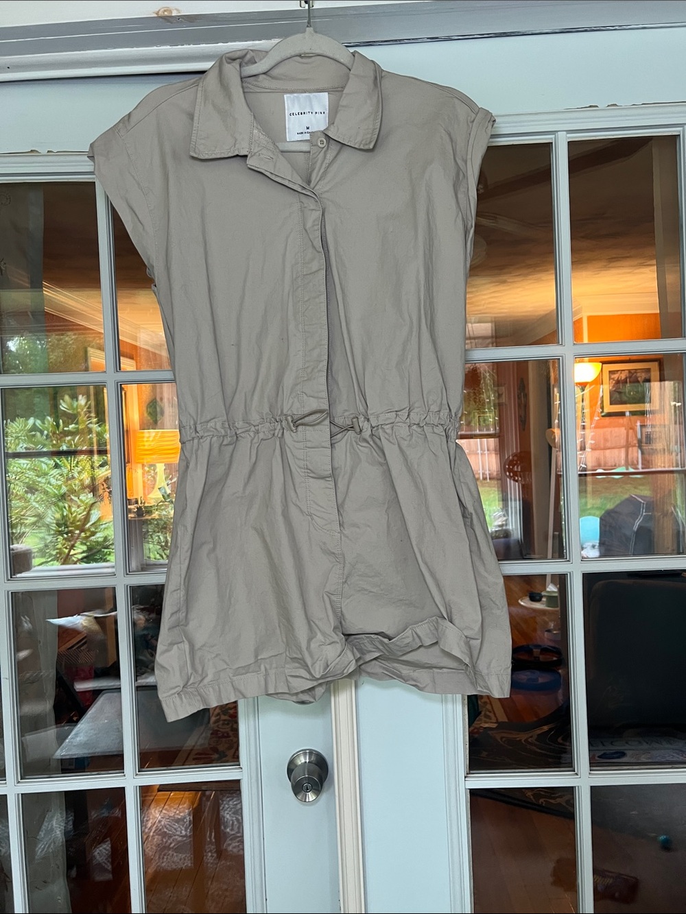 Celebrity Pink Neutral Button-Front Short-Sleeve Romper